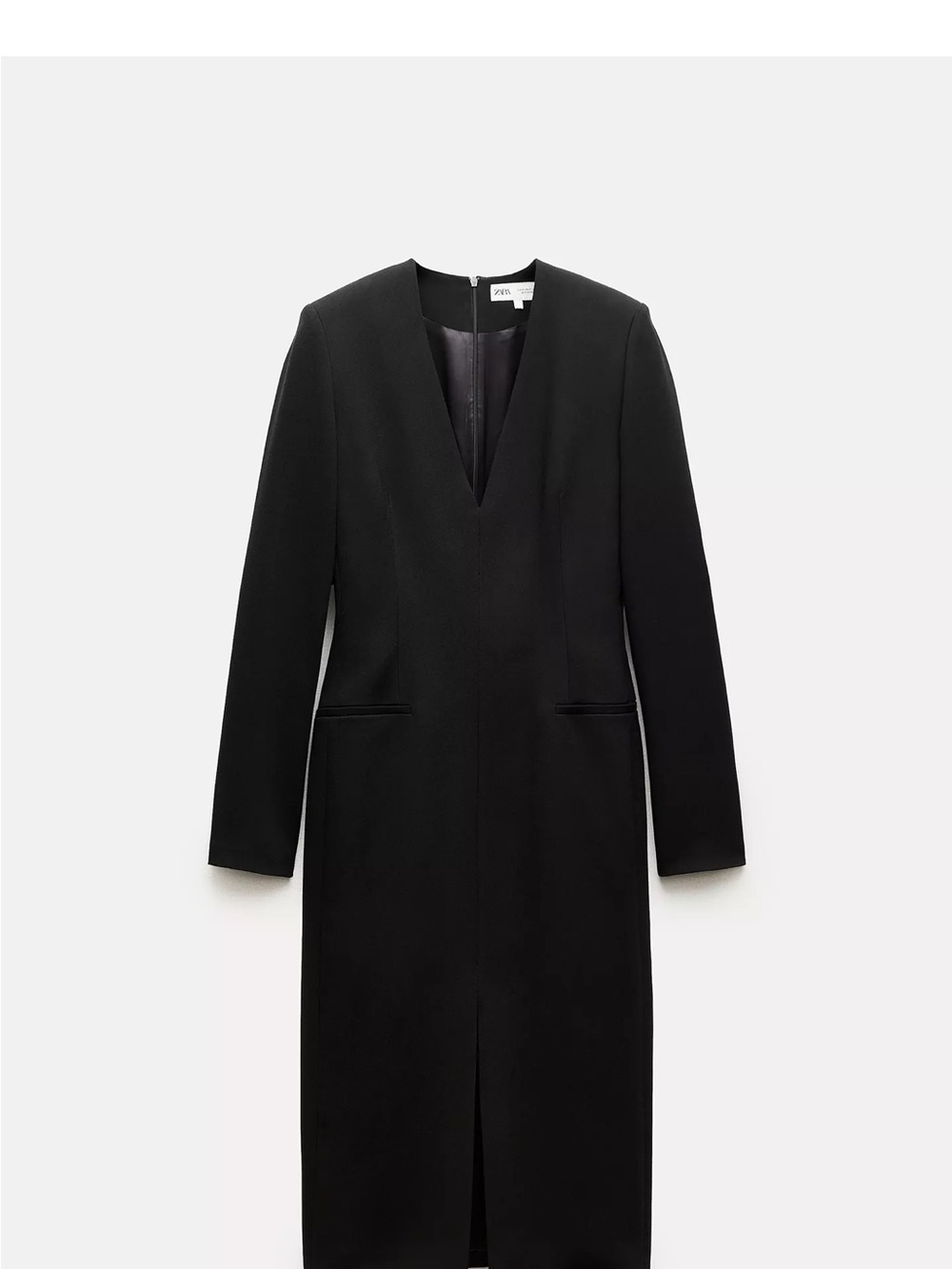 Zara Black Long Sleeve V-Neck Sheath Midi coat Dress